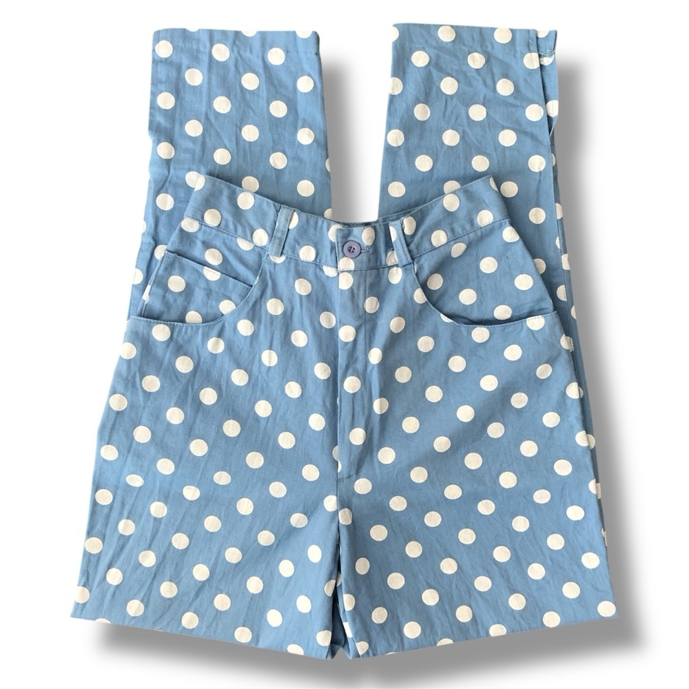 Vintage Polka Dots Blue High Waisted Pants